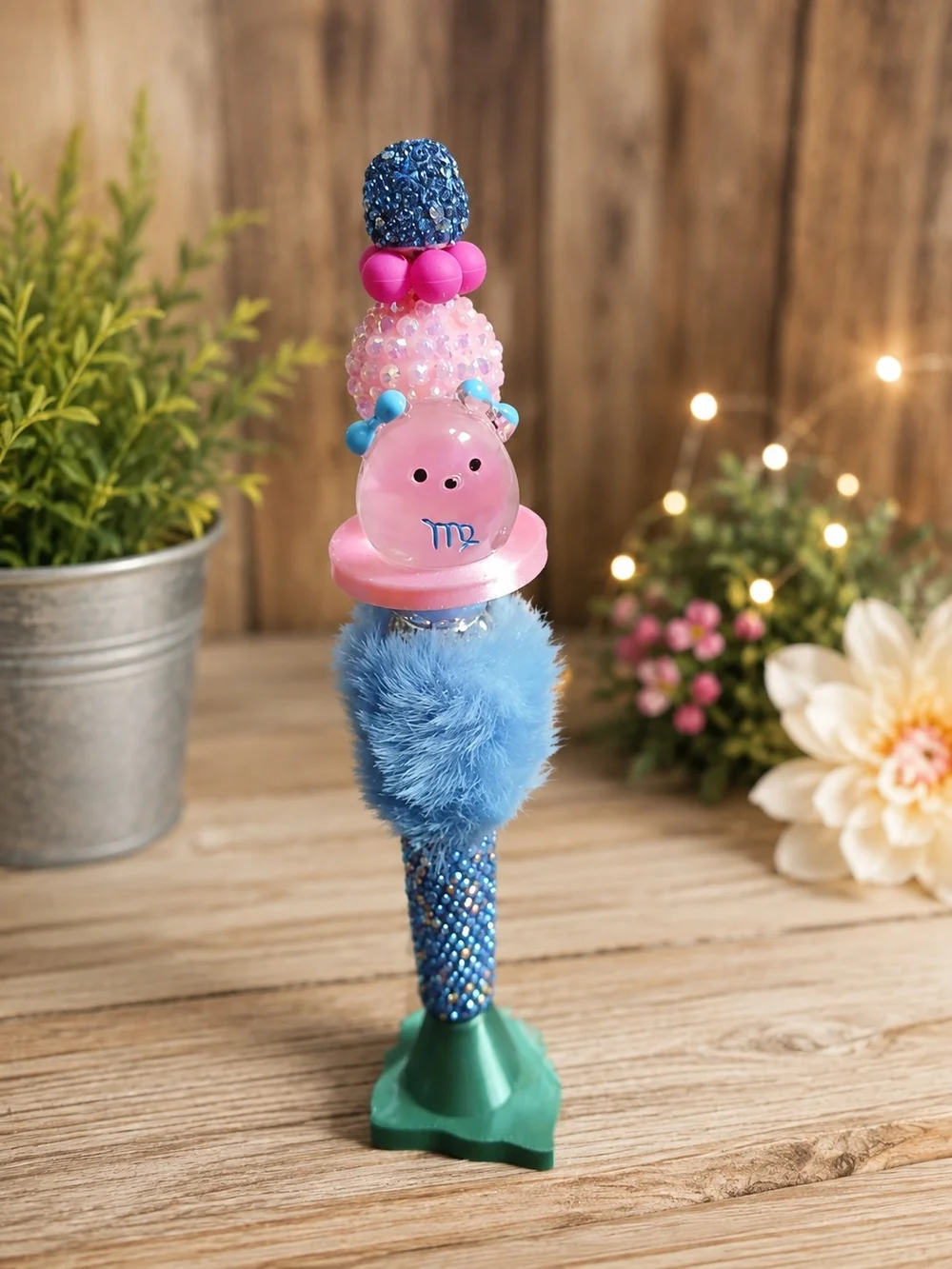 Kids Plush & Beaded Light-Up Wand - Green and Blue
